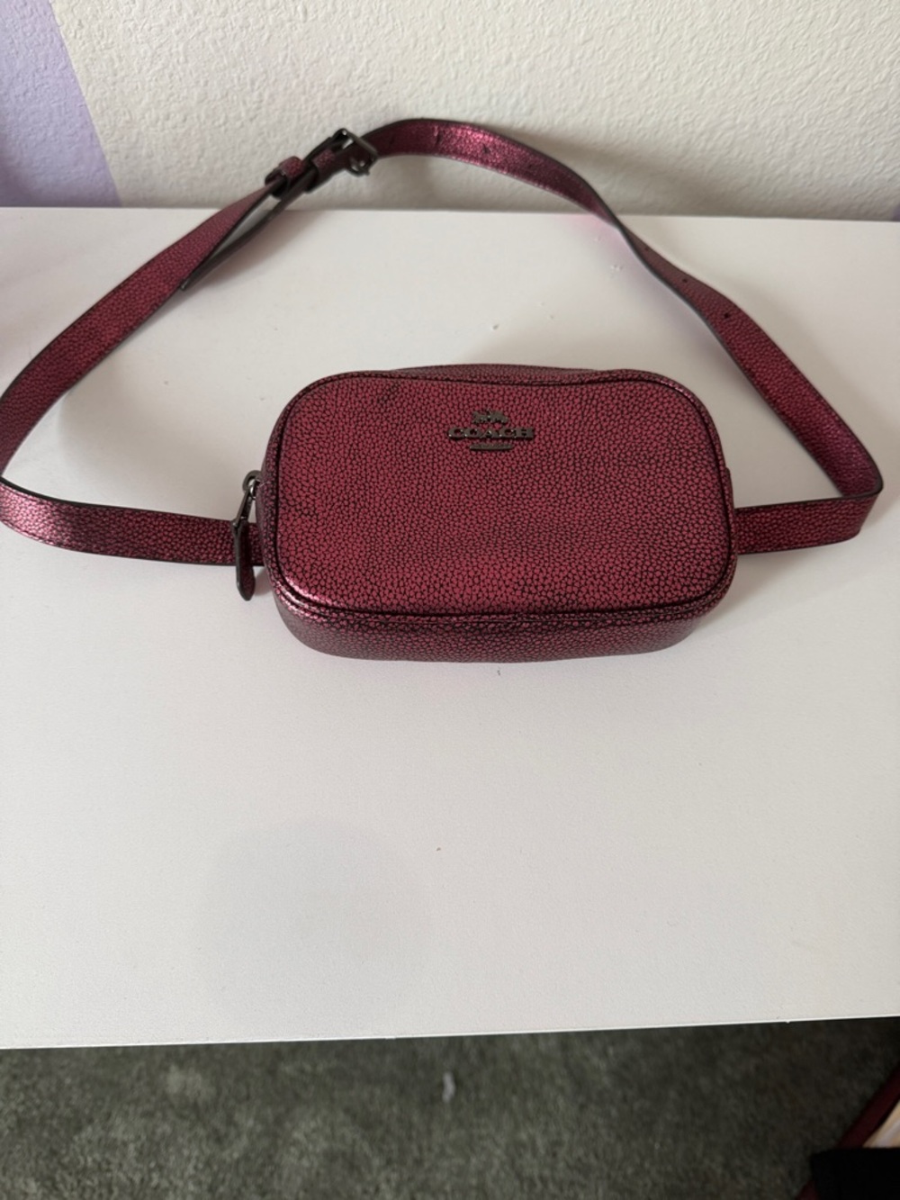 Coach Metallic Maroon Mini Belt Bag